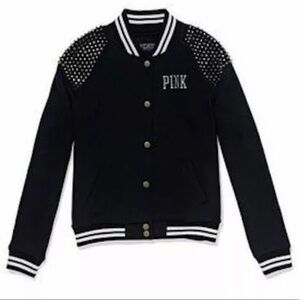 Pink Black Studded Varsity Y2K Jacket Black XS